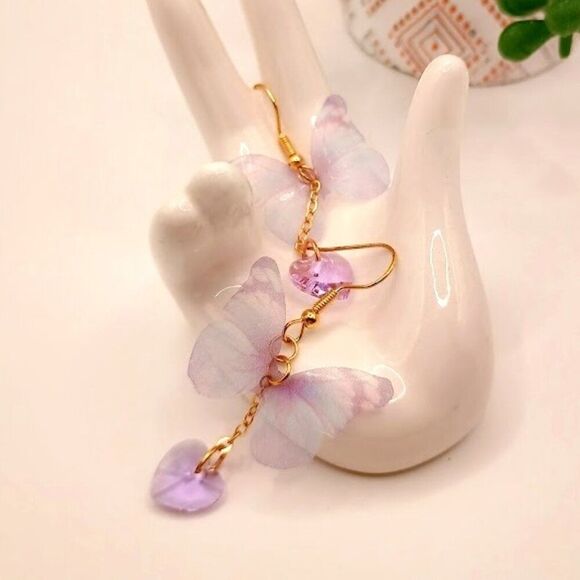 Whispery Thin Lavender Butterfly Earrings - Picture 2 of 3